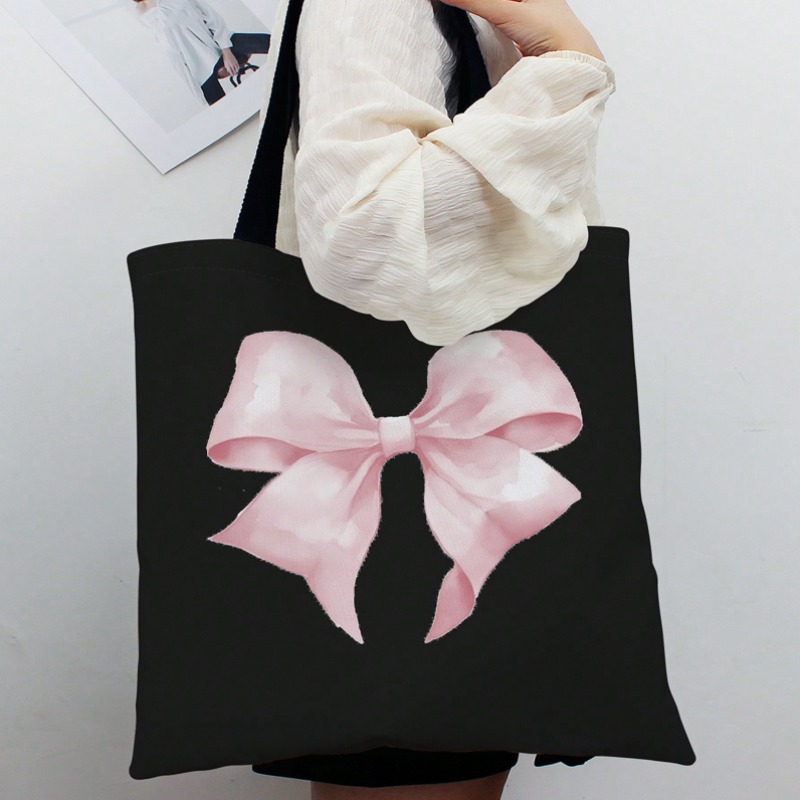 Women'S Tote Bags For Work - ROMWE Kawaii Bow Pattern Canvas Shoulder