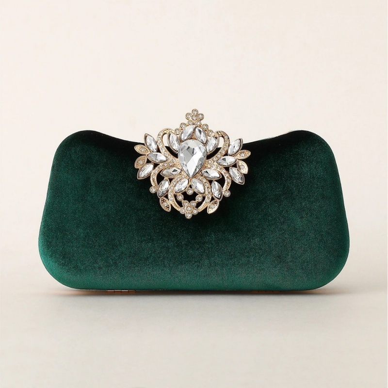 Dark Green Velvet Clutch Bag L - Women Bags Green 评论和价格