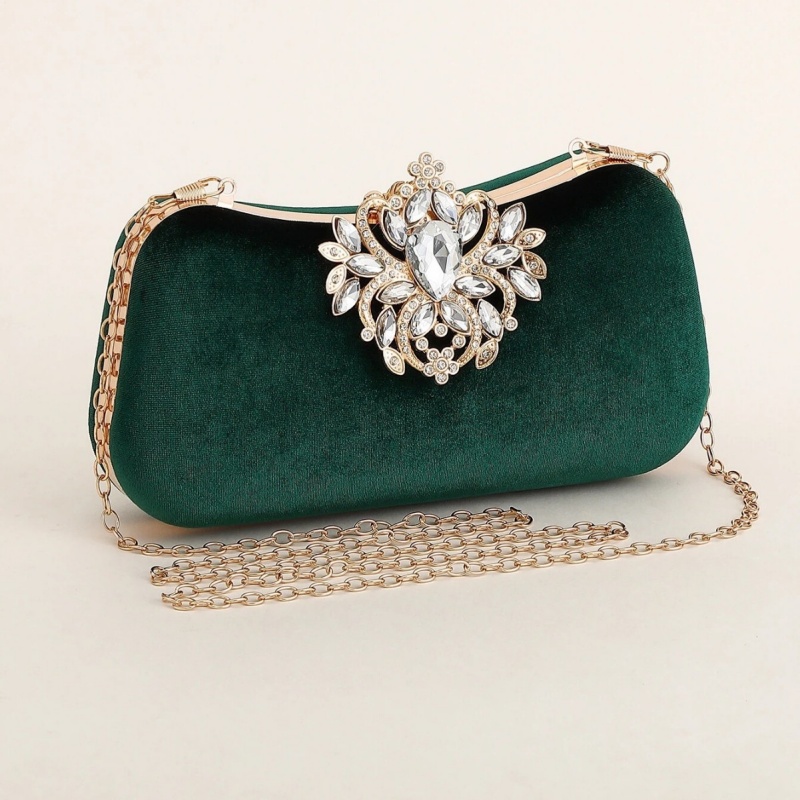 Dark Green Velvet Clutch Bag L - Women Bags Green 评论和价格